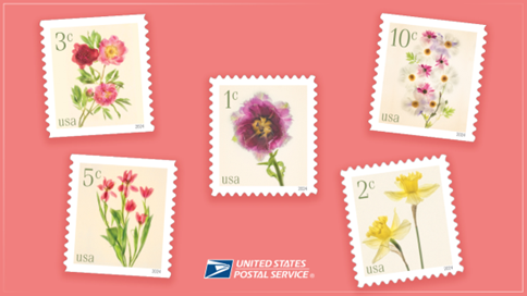 new low-denomination stamps that feature images of flowers by Berkeley native, Harold Davis.