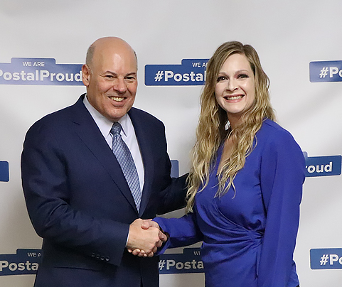 PMG Louis DeJoy and Craig Postmaster Cassidy Munn