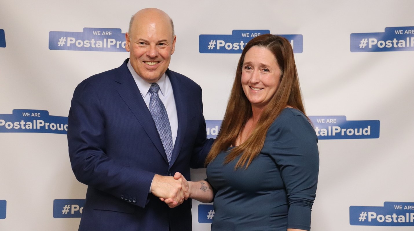 PMG Louis DeJoy and Bennett Postmaster Sarah Zawatzki