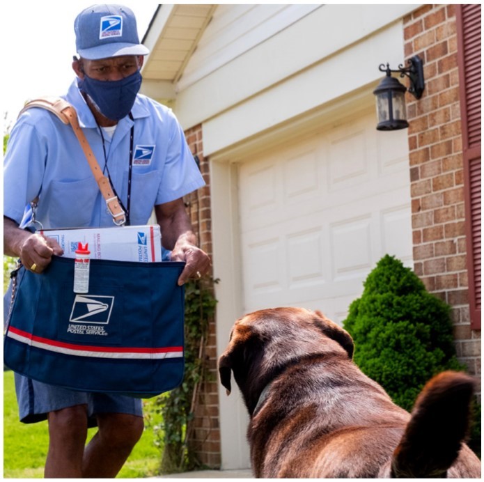 Mail Carrier protecting himself against a dog