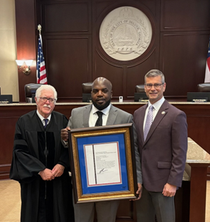 Chief Judge Charles L. Barrett, III, Postmaster Michael Murphy Jr. and Duluth Mayor Greg Whitlock