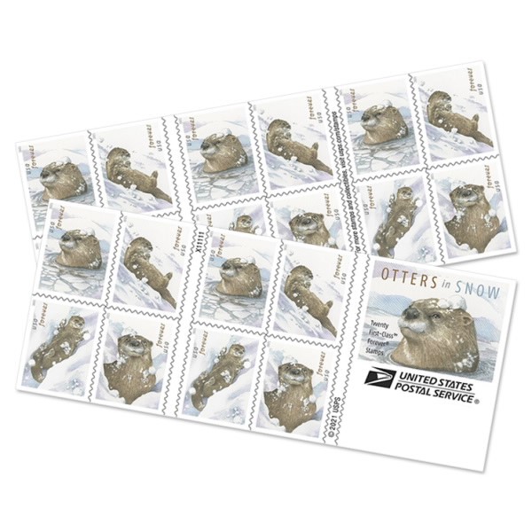 Otters in Snow Stamps