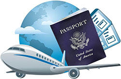 Passport, globe and plane image