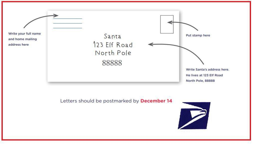 Postal Service Chooses Boston to go Digital for Santa Letters. Address letter to Santa,123 Elf Road, North Pole, 88888, postmarked by December 14.
