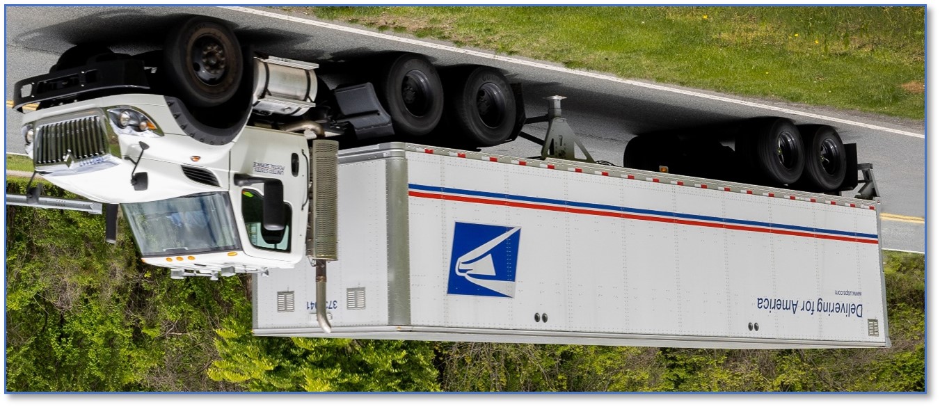 USPS Shipping truck upside down