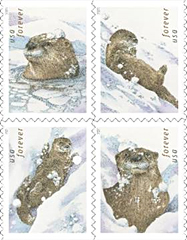 Otters in Snow Forever stamps