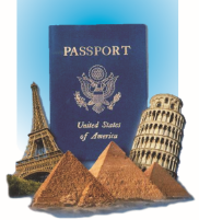 US Passport bok with world wonders