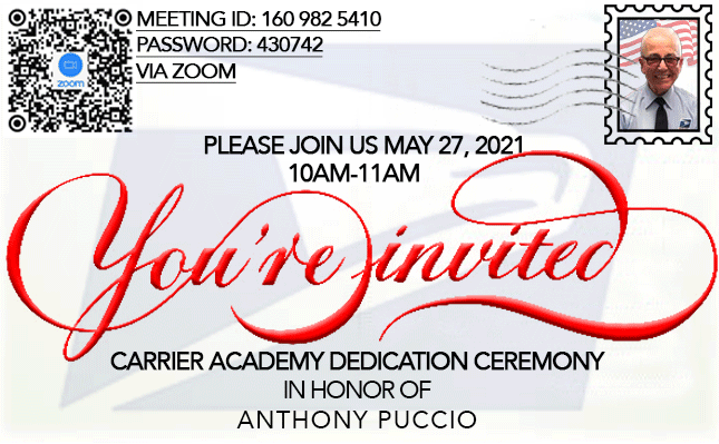 Letter Carrier Anthony Puccio dedication information card