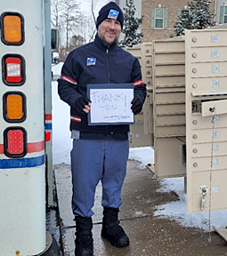 Carrier with 'Thank You' sign