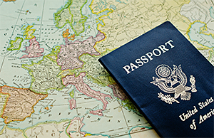 US Passport book with world map