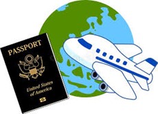 US Passport book, world and airplane animation
