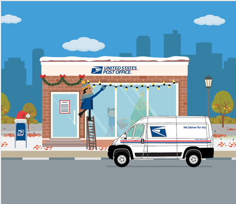 A post office and delivery truck