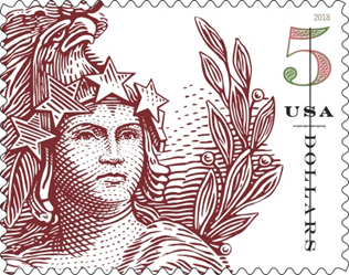 Statue of Freedom, $5 stamp