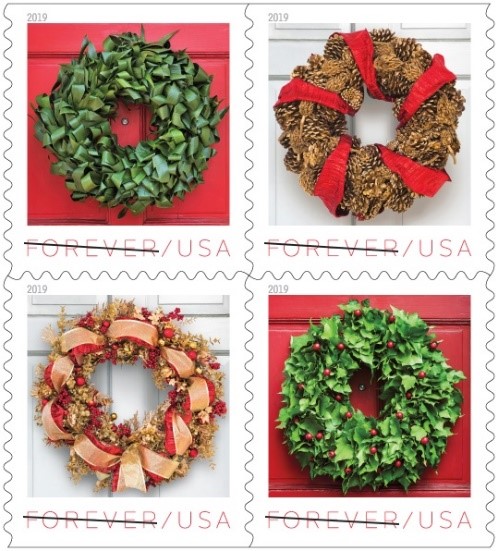 Holiday Wreaths Adorn Forever Stamps
