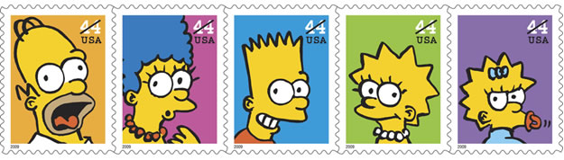 Simpsons Stamps - Homer Marge Bart Lisa Maggie