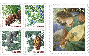 Holiday Evergreens Forever and Angel with Lute stamps