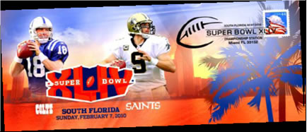 2010 Super Bowl Commemorative Souvenir Envelope Honoring the New Orleans Saints and the Indianapolis Colts