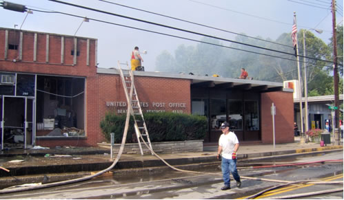 Firefighters on and around Post Office in Beattyville