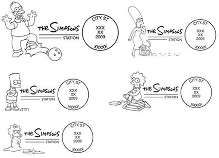 Simpsons Postmarks Homer   Marge Lisa   Bart Maggie