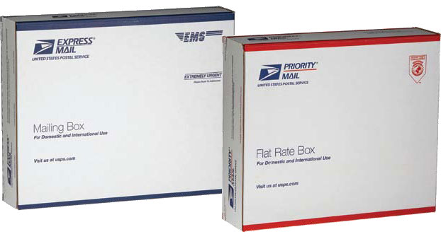 Express Mail and Priority Mail boxes