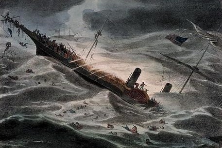 Lithograph depicting the sinking of the U.S. Mail steamship "Central America."