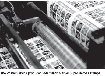 The Postal Service produced 250 million Marvel Super Heroes stamps.