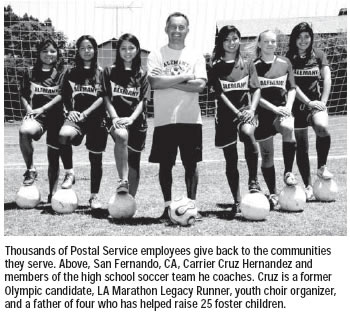 SanFernando,CA. Carrier Cruz Hernandez and members of the high school soccer team he coaches.