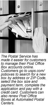 The Postal Service has made it easier for customers to manage their Post Office box...to manage there PO Box go to usps.com/poboxes