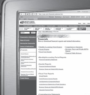 Financials page on usps.com