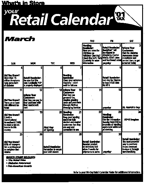 What's in store March calendar can be found on the Retail Intranet site at http://retail.usps.gov