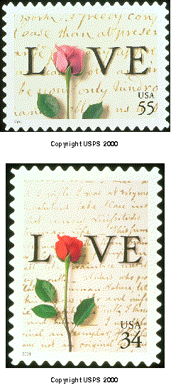 Love Letters Special Stamps USA 55 and USA 34-Copyright2000