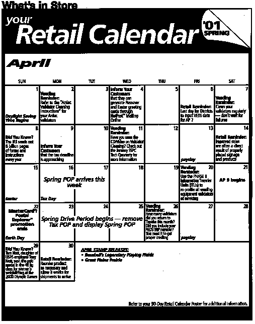 Pictured: April Retail Calendar can be viewed at http://retail.usps.gov