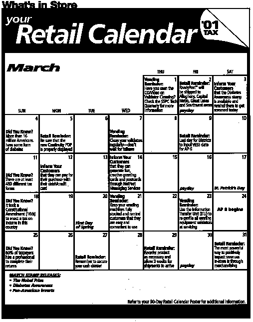 Pictured: March Retail Calendar can be viewed at http://retail.usps.gov