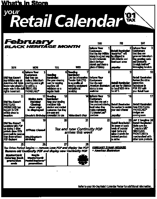 Pictured: February Retail Calendar can be viewed at http://retail.usps.gov