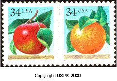 Pictured: Apple and Orange Definitive Stamps-Copyright USPS 2000