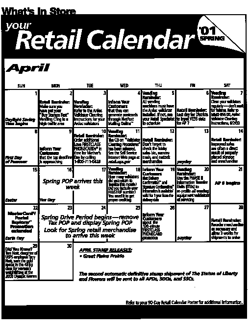 Pictured: What's in Store, Your Retail Calendar, April. For detailed information go to http:\\retail.usps.gov.