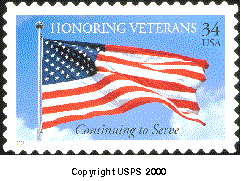 Pictured: Honoring Veterans commemorative Stamp. Copyright USPS 2000.