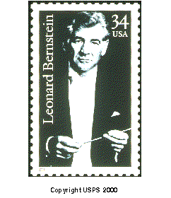 Leonard Berstein Commemorative Stamp. Copyright USPS 2000.