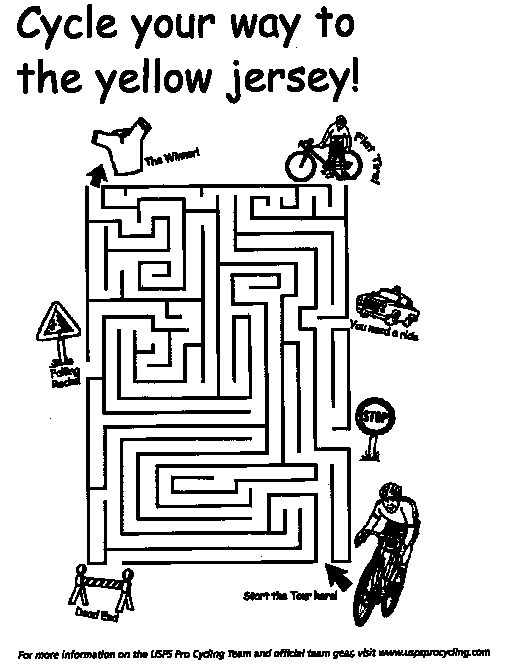 Circle your way to the yellow jersey maze game. For more information on the US Postal Service Pro Cycling Team and official team gear, visit www.uspsprocycling.com