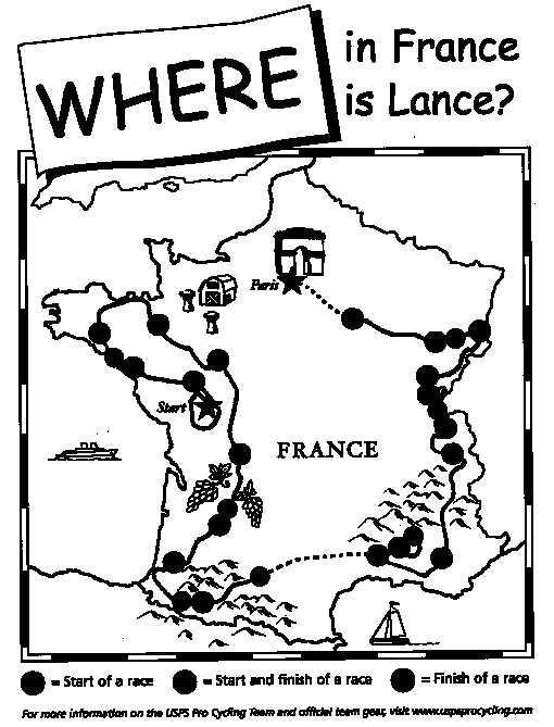Where in France is Lance coloring pages. For more information on the US Postal Service Pro Cycling Team and official gear, visit www.uspsprocycling.com
