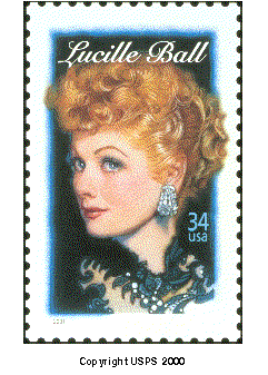 Stamp Announcment 01-36, Lucille Ball - Legends of Hollywood Comemorative Stamp. Copyright US Postal Service 2000.