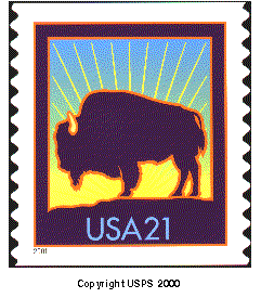 Stamp Announcement 01-44, Bison Definitive Stamp. Copyright US Postal Service 2000.