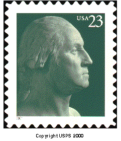 Stamp Announcement 01-43, George Washington Definitive Stamp. Copyright US Postal Service 2000.