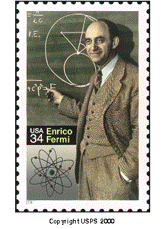 Stamp Announcement 01-40, Enrico Fermi Commemorative Stamp. Copyright US Postal Service 2000.