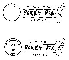 Pictorial Cancellation Art - That's all Folks, Porky Pig Station.