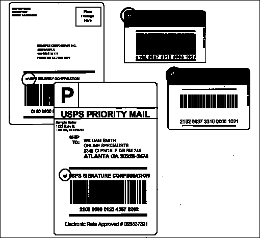 Sample electronic confirmation services e labels.