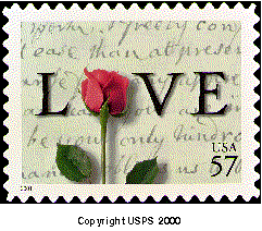 Stamp Announcement 01-51, Love Letters. Copyright US Postal Service 2000.