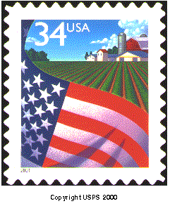 Stamp Announcement 01-54, Farm Flag Definitive ATM Stamp. Copyright US Postal Service 2000.