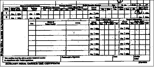 PS Form 1314-A, June 2000. Auxiliary Rural Carrier Time Certificate.