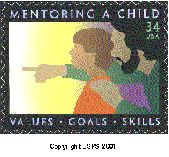 Stamp Announcement 02-03, Memtoring a Child Commemorative Stamp. Copyright USPS 2001.